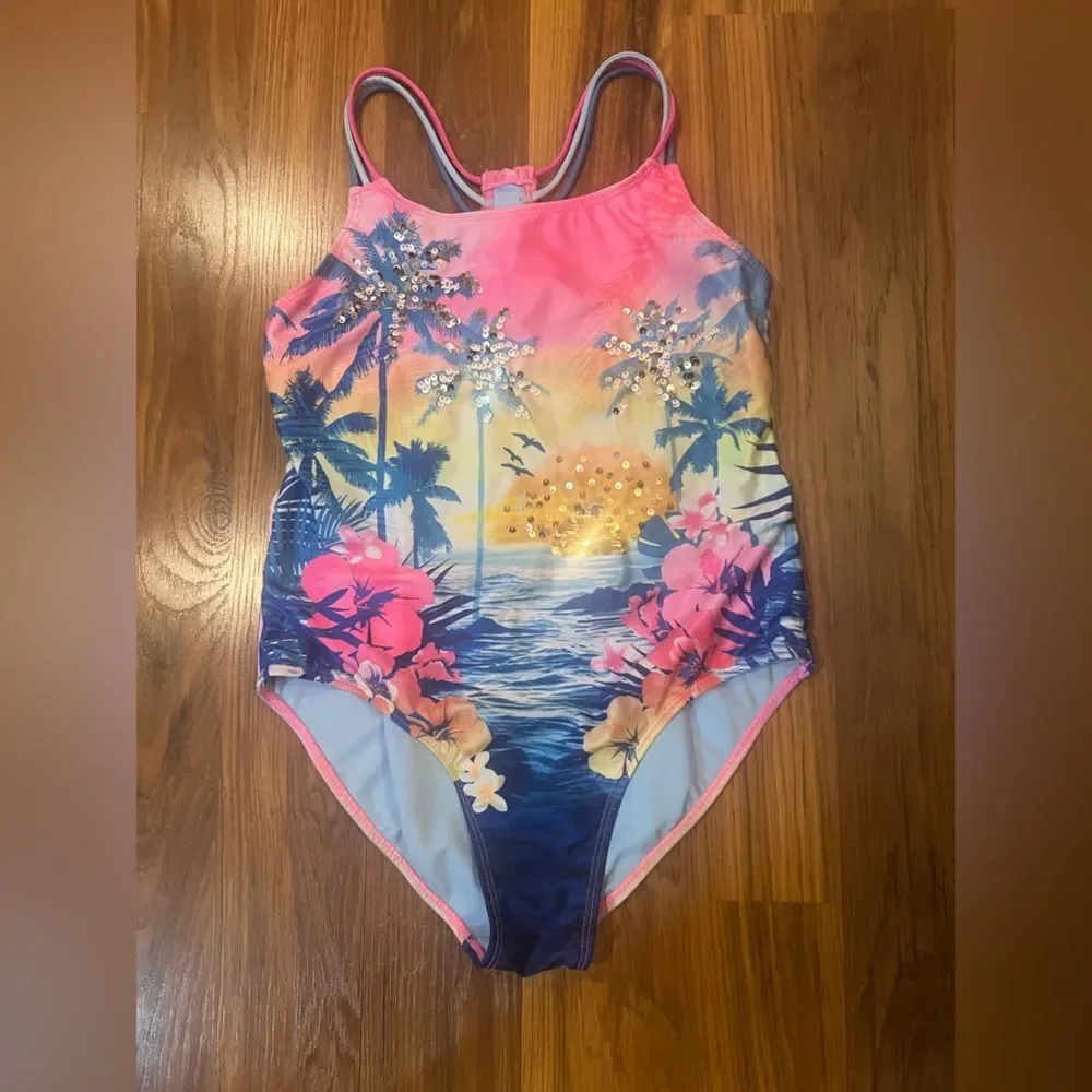 Wonder Nation Pink and Blue One Piece Swimsuit